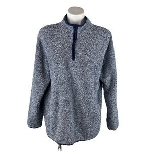 ST. JOHNS BAY Active Womens XL Blue White 1/4 Zip Fleece Sweater Soft Pocket